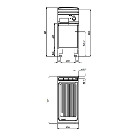 GGM Gastro Commercial Electric Griddle - 6.6kW - Ribbed Plate - on Stand