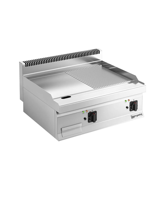 GGM Gastro Commercial Electric Griddle - 7.1kW - Smooth/Ribbed Plate (half & half) - Cooking area: 800x700mm