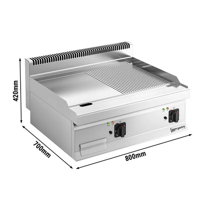 GGM Gastro Commercial Electric Griddle - 7.1kW - Smooth/Ribbed Plate (half & half) - Cooking area: 800x700mm