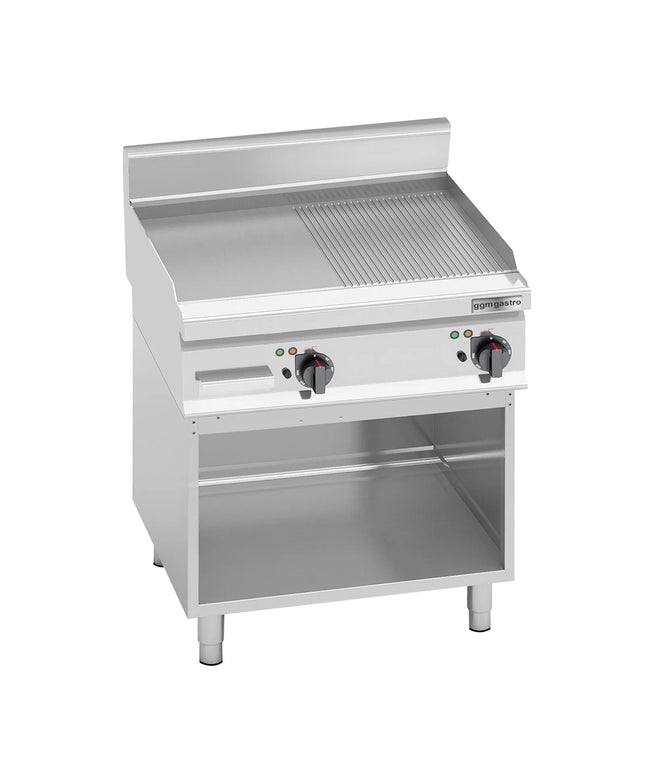 GGM Gastro Commercial Electric Griddle - 8.0kW - Smooth/Ribbed Plate (half & half) - Cooking area: 596x430mm - on Stand