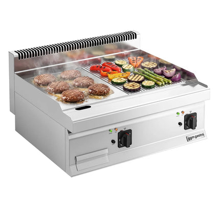 GGM Gastro Commercial Electric Griddle - 9.0kW - Smooth/Ribbed Plate (half & half) - Cooking area: 595x500mm