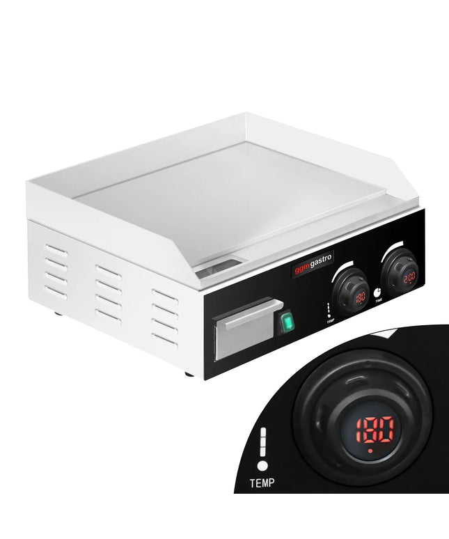GGM Gastro Commercial Electric Griddle - with Digital Temperature Display - 2.2kW - Smooth Plate - Cooking area: 520x330mm