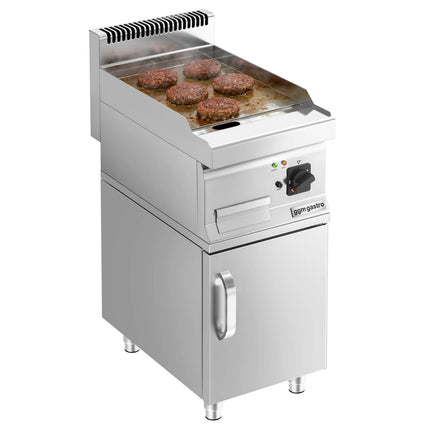 GGM Gastro Commercial Electric Griddle - with Hard Chrome Plate - 4.5kW - Smooth Plate - Cooking area: 395x500mm - with Cabinet Base - 1 Door