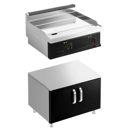 GGM Gastro Commercial Electric Griddle - with Hard Chrome Plate - 8.0kW - Smooth Plate - Cooking area: 795x535mm - with Cabinet Base - 2 Doors