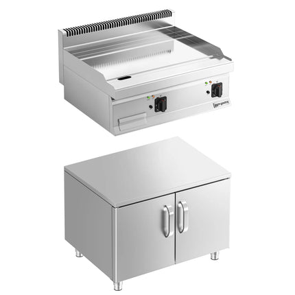 GGM Gastro Commercial Electric Griddle - with Hard Chrome Plate - 8.0kW - Smooth Plate - Cooking area: 795x535mm - with Cabinet Base - 2 Doors