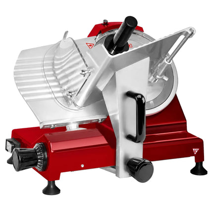 GGM Gastro Commercial Electric Meat Slicer 10''/Ø 250 mm – Gravity Feed – 150 W – 0.2–12 mm – 160 mm Cut – Red