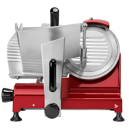 GGM Gastro Commercial Electric Meat Slicer 10''/Ø 250 mm – Gravity Feed – 150 W – 0.2–12 mm – 160 mm Cut – Red