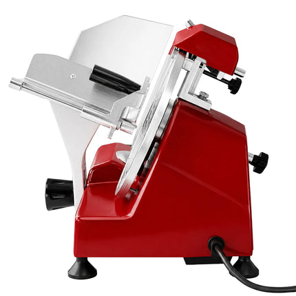 GGM Gastro Commercial Electric Meat Slicer 10''/Ø 250 mm – Gravity Feed – 150 W – 0.2–12 mm – 160 mm Cut – Red
