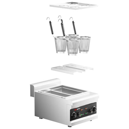 GGM Gastro Commercial Electric Pasta Cooker - Single Tank - Countertop - 3kW - with 4 Baskets