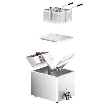 GGM Gastro Commercial Electric Pasta Cooker - Single Tank - Countertop - 8L - 3.25kW - with Drain Tap - with 4 Baskets