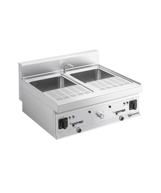 GGM Gastro Commercial Electric Pasta Cooker - Twin Tank - Countertop - 2x26L - 12kW - with Drain Tap - 700mm Depth