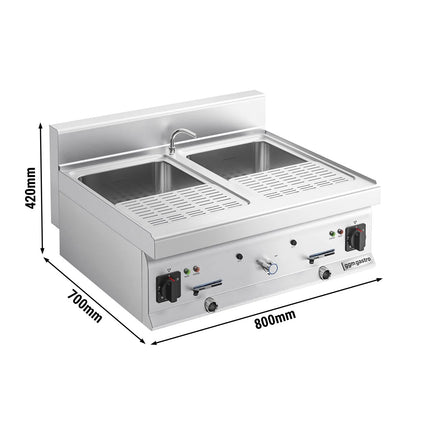 GGM Gastro Commercial Electric Pasta Cooker - Twin Tank - Countertop - 2x26L - 12kW - with Drain Tap - 700mm Depth