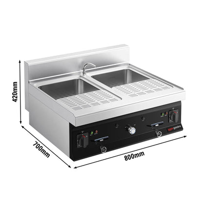GGM Gastro Commercial Electric Pasta Cooker - Twin Tank - Countertop - 2x26L - 12kW - with Drain Tap - 700mm Depth