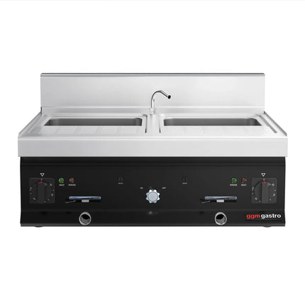 GGM Gastro Commercial Electric Pasta Cooker - Twin Tank - Countertop - 2x26L - 12kW - with Drain Tap - 700mm Depth