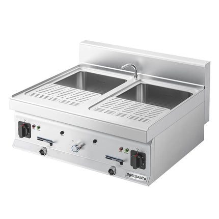 GGM Gastro Commercial Electric Pasta Cooker - Twin Tank - Countertop - 2x26L - 12kW - with Drain Tap - 700mm Depth