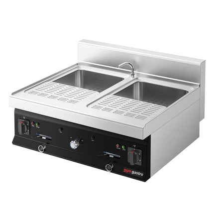 GGM Gastro Commercial Electric Pasta Cooker - Twin Tank - Countertop - 2x26L - 12kW - with Drain Tap - 700mm Depth