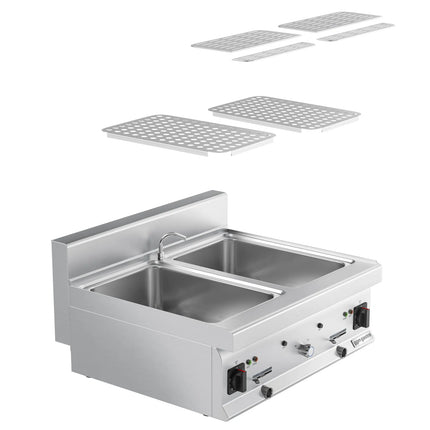 GGM Gastro Commercial Electric Pasta Cooker - Twin Tank - Countertop - 2x26L - 12kW - with Drain Tap - 700mm Depth