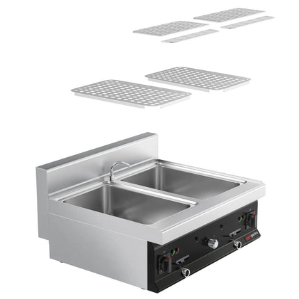 GGM Gastro Commercial Electric Pasta Cooker - Twin Tank - Countertop - 2x26L - 12kW - with Drain Tap - 700mm Depth