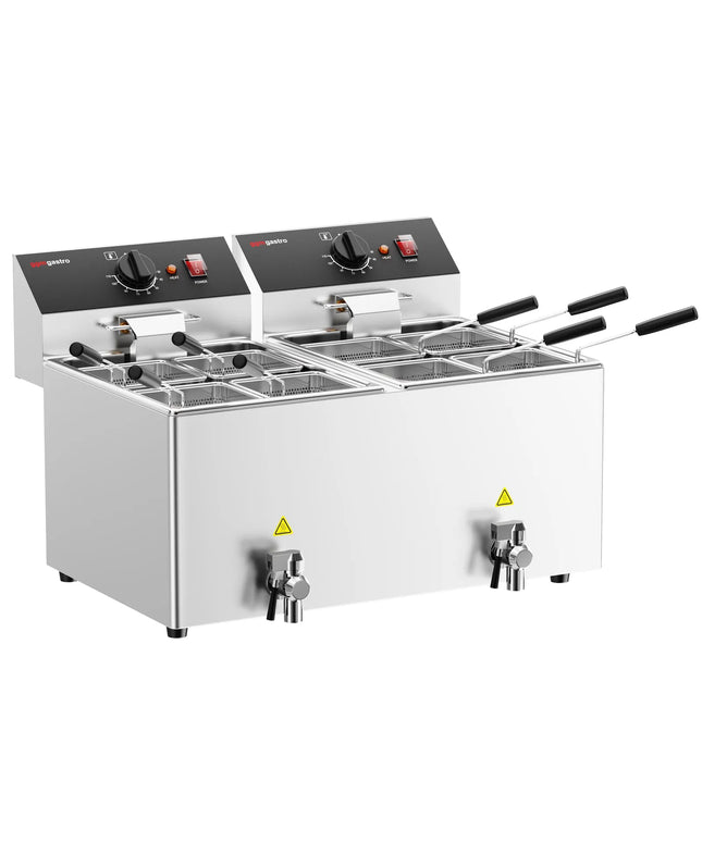 GGM Gastro Commercial Electric Pasta Cooker - Twin Tank - Countertop - 8 + 8L - 6.5kW - with Drain Tap - with 8 Baskets