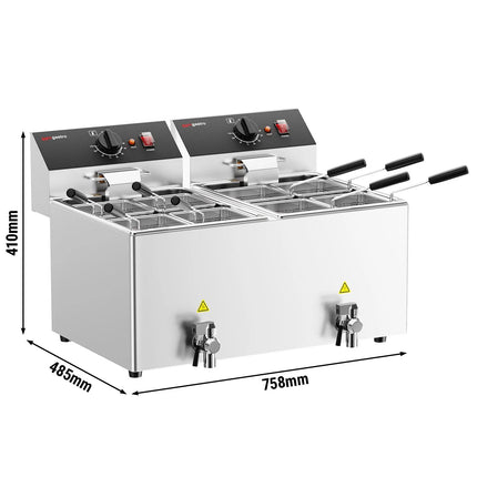 GGM Gastro Commercial Electric Pasta Cooker - Twin Tank - Countertop - 8 + 8L - 6.5kW - with Drain Tap - with 8 Baskets