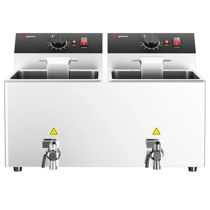 GGM Gastro Commercial Electric Pasta Cooker - Twin Tank - Countertop - 8 + 8L - 6.5kW - with Drain Tap - with 8 Baskets