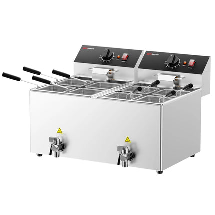 GGM Gastro Commercial Electric Pasta Cooker - Twin Tank - Countertop - 8 + 8L - 6.5kW - with Drain Tap - with 8 Baskets