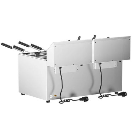 GGM Gastro Commercial Electric Pasta Cooker - Twin Tank - Countertop - 8 + 8L - 6.5kW - with Drain Tap - with 8 Baskets