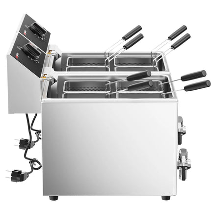 GGM Gastro Commercial Electric Pasta Cooker - Twin Tank - Countertop - 8 + 8L - 6.5kW - with Drain Tap - with 8 Baskets