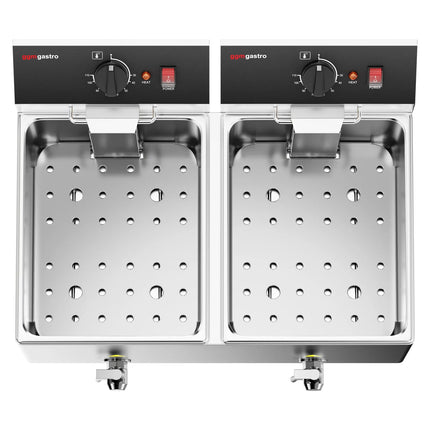 GGM Gastro Commercial Electric Pasta Cooker - Twin Tank - Countertop - 8 + 8L - 6.5kW - with Drain Tap - with 8 Baskets
