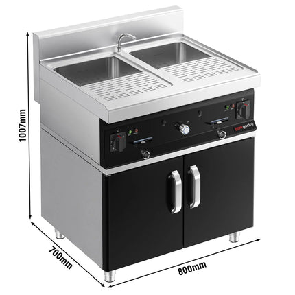GGM Gastro Commercial Electric Pasta Cooker - Twin Tank - Freestanding - 2x 26L - 12kW - with Drain Tap - on Cupboard Base - 2-Door - 700mm Depth