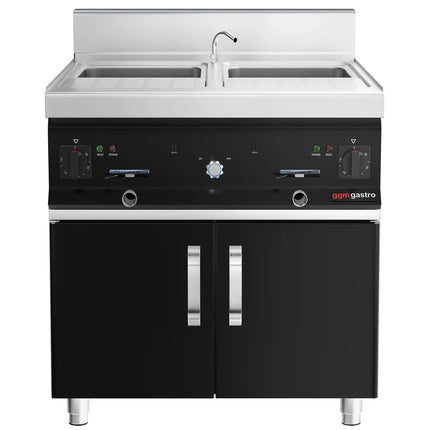 GGM Gastro Commercial Electric Pasta Cooker - Twin Tank - Freestanding - 2x 26L - 12kW - with Drain Tap - on Cupboard Base - 2-Door - 700mm Depth