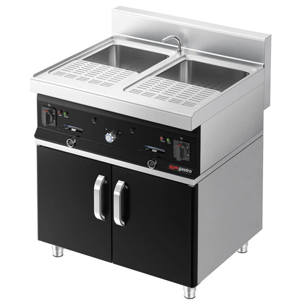 GGM Gastro Commercial Electric Pasta Cooker - Twin Tank - Freestanding - 2x 26L - 12kW - with Drain Tap - on Cupboard Base - 2-Door - 700mm Depth