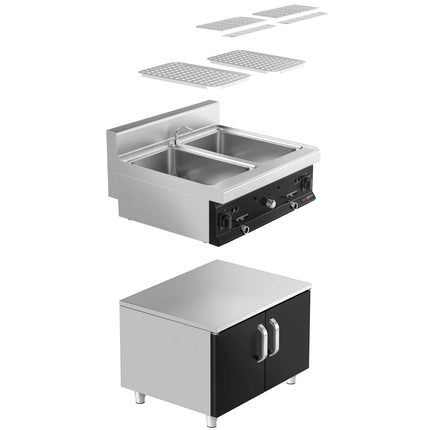 GGM Gastro Commercial Electric Pasta Cooker - Twin Tank - Freestanding - 2x 26L - 12kW - with Drain Tap - on Cupboard Base - 2-Door - 700mm Depth