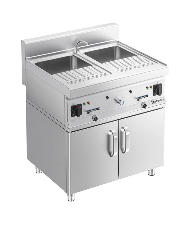 GGM Gastro Commercial Electric Pasta Cooker - Twin Tank - Freestanding - 2x26L - 12kW - with Drain Tap - on Cupboard Base - 2-Door - 700mm Depth