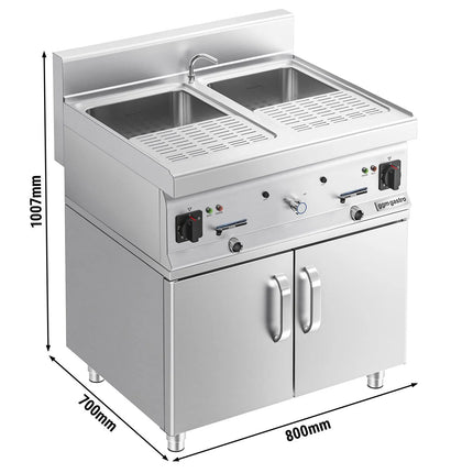 GGM Gastro Commercial Electric Pasta Cooker - Twin Tank - Freestanding - 2x26L - 12kW - with Drain Tap - on Cupboard Base - 2-Door - 700mm Depth