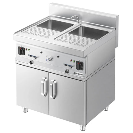 GGM Gastro Commercial Electric Pasta Cooker - Twin Tank - Freestanding - 2x26L - 12kW - with Drain Tap - on Cupboard Base - 2-Door - 700mm Depth