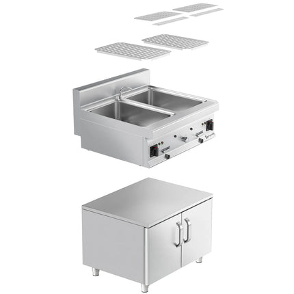 GGM Gastro Commercial Electric Pasta Cooker - Twin Tank - Freestanding - 2x26L - 12kW - with Drain Tap - on Cupboard Base - 2-Door - 700mm Depth