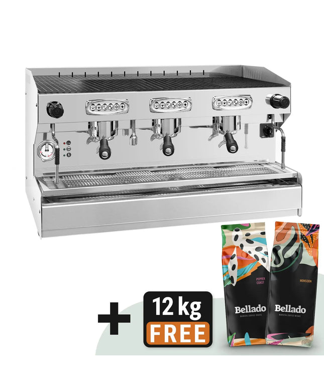 GGM Gastro Commercial Espresso Machine "Allegro" - 3 Group - Pre-infusion System & 2 Steam Wands