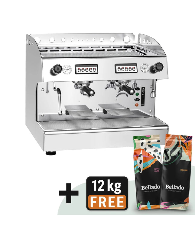 GGM Gastro Commercial Espresso Machine Compact - 2 Group - Manual - Pre-infusion System & 1 Steam Wand