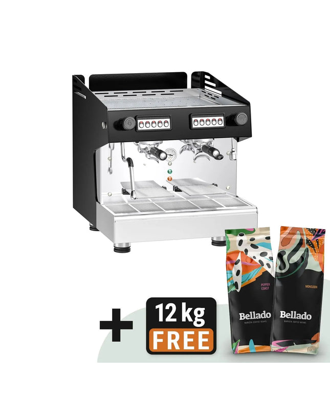 GGM Gastro Commercial Espresso Machine Compact - 2 Group - with Digital Display - Pre-infusion System & 1 Steam Wand