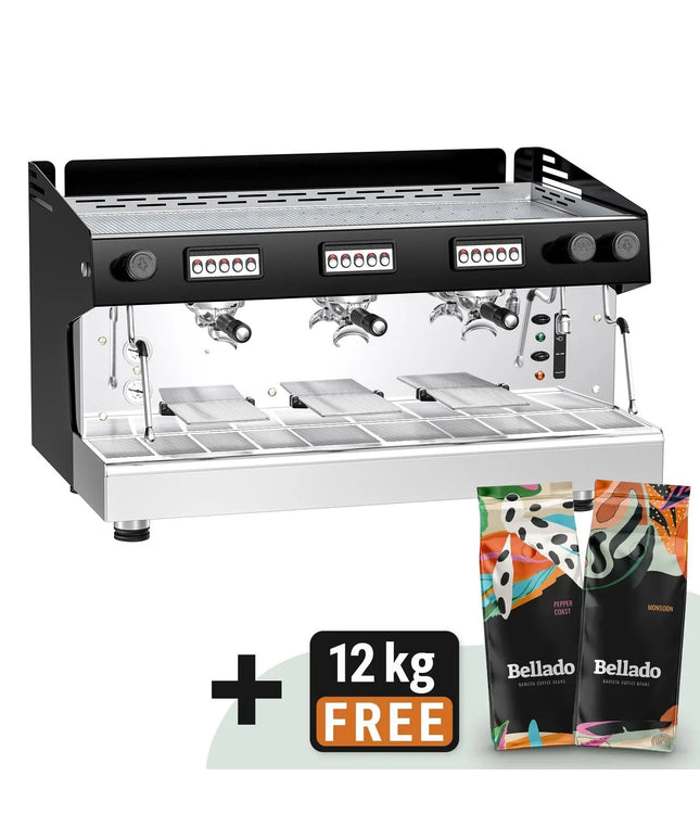 GGM Gastro Commercial Espresso Machine Compact - 3 Group - Manual - Pre-infusion System & 2 Steam Wands