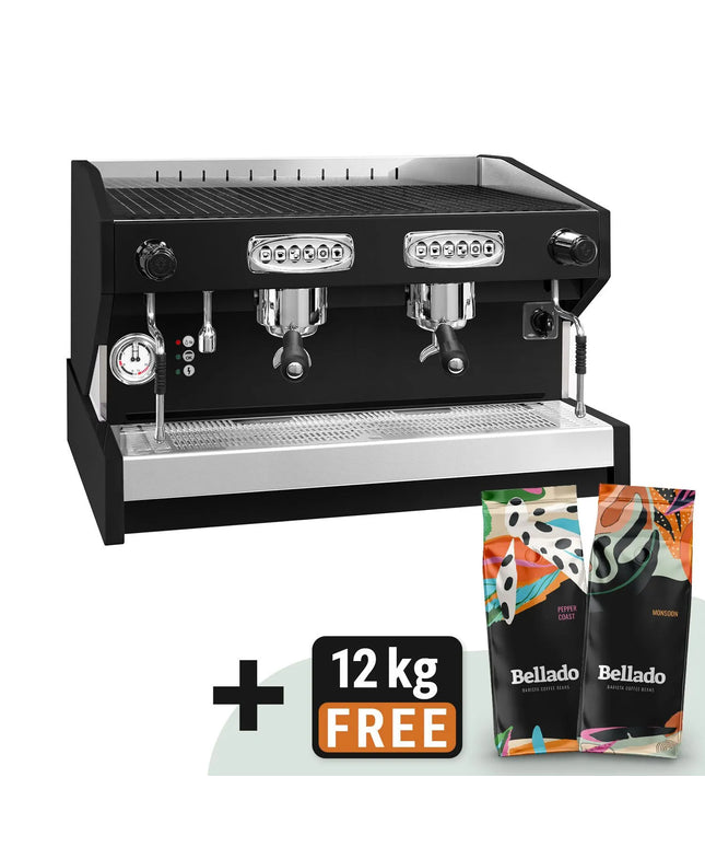 GGM Gastro Commercial Espresso Machine "Eminence" - 2 Group - Pre-infusion System & 2 Steam Wands - Black