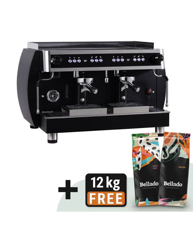 GGM Gastro Commercial Espresso Machine "Grace" - 2 Group - with Digital Display - Pre-infusion System & 2 Steam Wands - Black