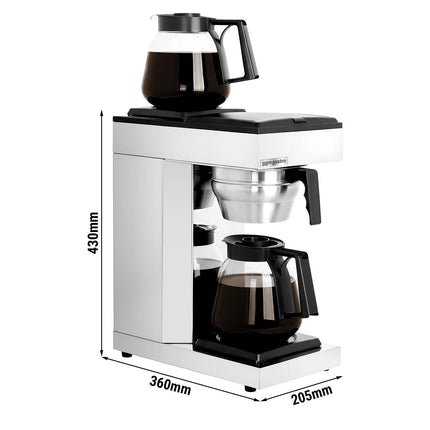 GGM Gastro Commercial Filter Coffee Machine - 1.8L - 2.39 kW - with manual fill & 2 hot plates - incl. 2 glass jugs
