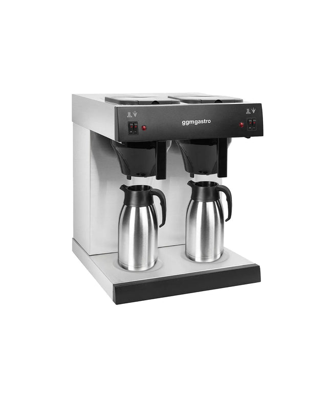 GGM Gastro Commercial Filter Coffee Machine - 2x 2.0L - 2.8 kW - with manual fill & 2 hot plates - incl. 2 thermal flasks