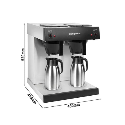 GGM Gastro Commercial Filter Coffee Machine - 2x 2.0L - 2.8 kW - with manual fill & 2 hot plates - incl. 2 thermal flasks