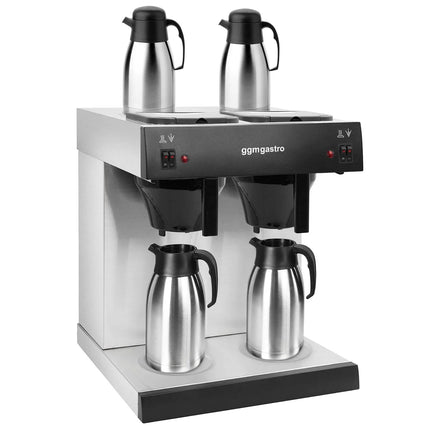 GGM Gastro Commercial Filter Coffee Machine - 2x 2.0L - 2.8 kW - with manual fill & 2 hot plates - incl. 2 thermal flasks