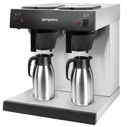 GGM Gastro Commercial Filter Coffee Machine - 2x 2.0L - 2.8 kW - with manual fill & 2 hot plates - incl. 2 thermal flasks