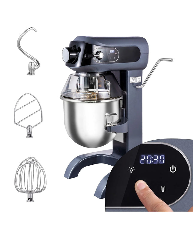 GGM Gastro Commercial Floor Standing Planetary Mixer – 20 Litres – 1.1 kW – with Display, Lighting & 3 Attachments – Light Ivory