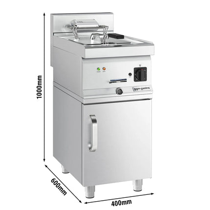 GGM Gastro Commercial Free Standing Electric Fryer - 10 litres - 9kW - with drain tap - incl. base frame - incl. substructure with 1 door